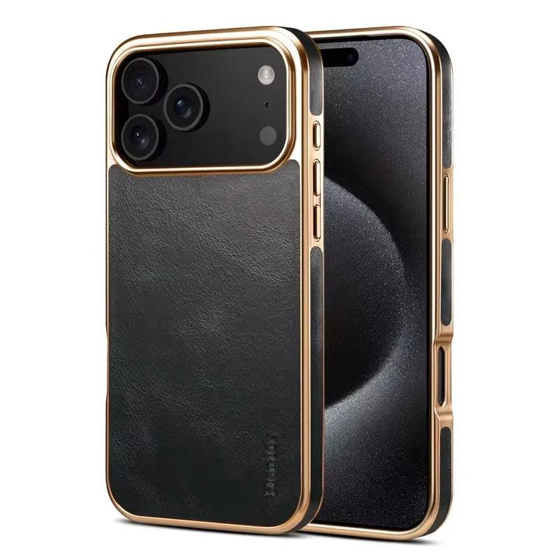 Premium iPhone Case Cowhide Electroplated Leather Cover Heat Resistant Skin Friendly Non Slip Lightweight Protective Case