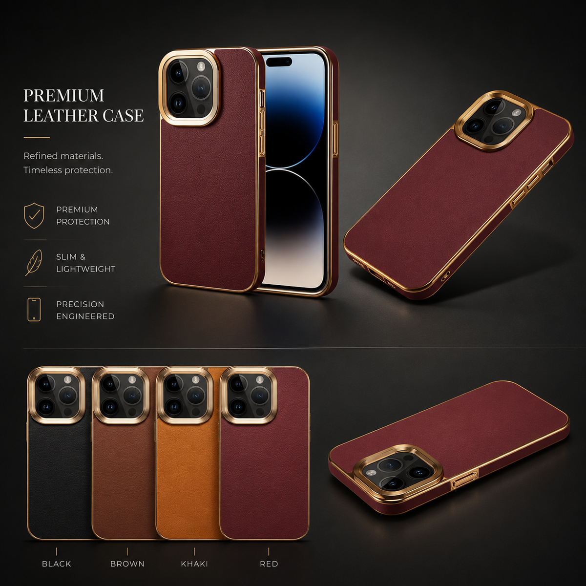Premium iPhone Case Cowhide Electroplated Leather Cover Heat Resistant Skin Friendly Non Slip Lightweight Protective Design
