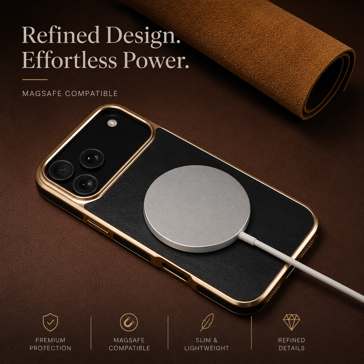 Premium iPhone Case Cowhide Electroplated Leather Cover Heat Resistant Skin Friendly Non Slip Lightweight Protective Design