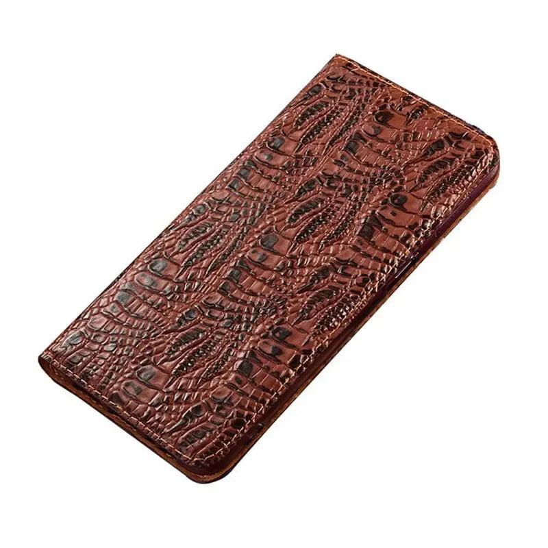 Premium iPhone Case Crocodile Texture Genuine Leather Flip Cover Card Pocket Non Slip Full Protection Design