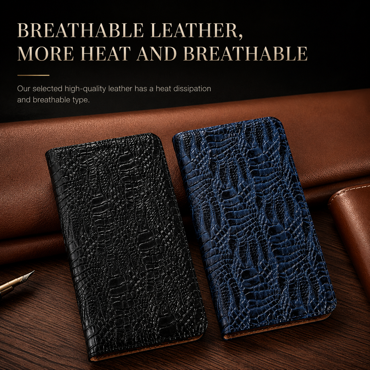 Premium iPhone Case Crocodile Texture Genuine Leather Flip Cover Card Pocket Non Slip Full Protection Design
