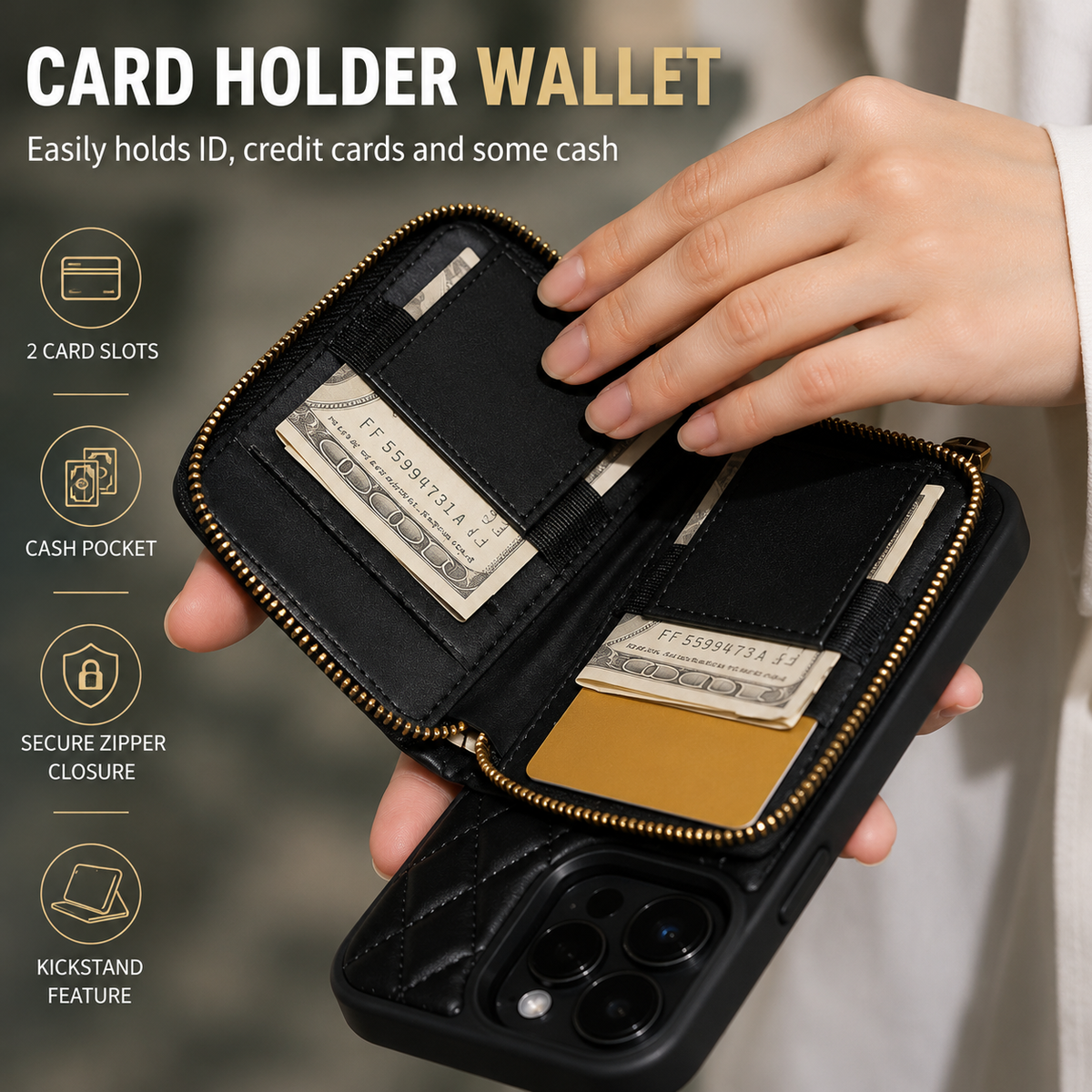 Premium iPhone Case Crossbody Leather Card Bag Diamond Stitch Chain Strap Shockproof Non Slip Portable Protective Cover