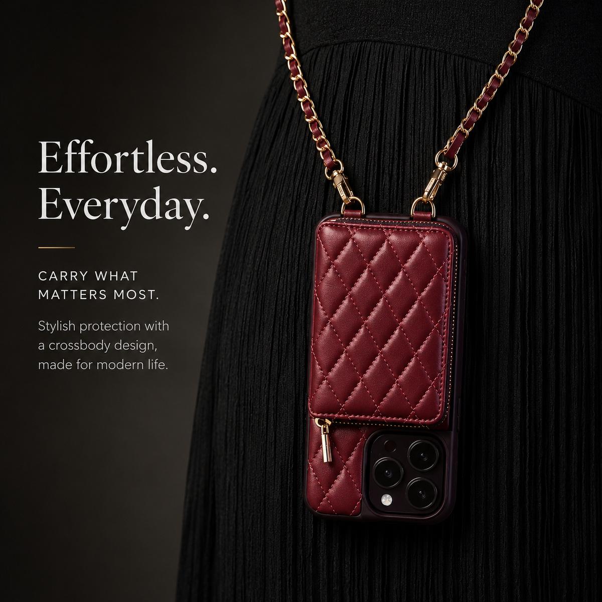 Premium iPhone Case Crossbody Leather Card Bag Diamond Stitch Chain Strap Shockproof Non Slip Portable Protective Cover