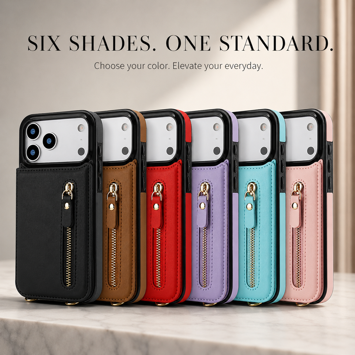 Premium iPhone Case Crossbody Leather RFID Wallet Cover with Zipper Card Slot Lanyard Strap Shockproof Anti Fingerprint Protective Design