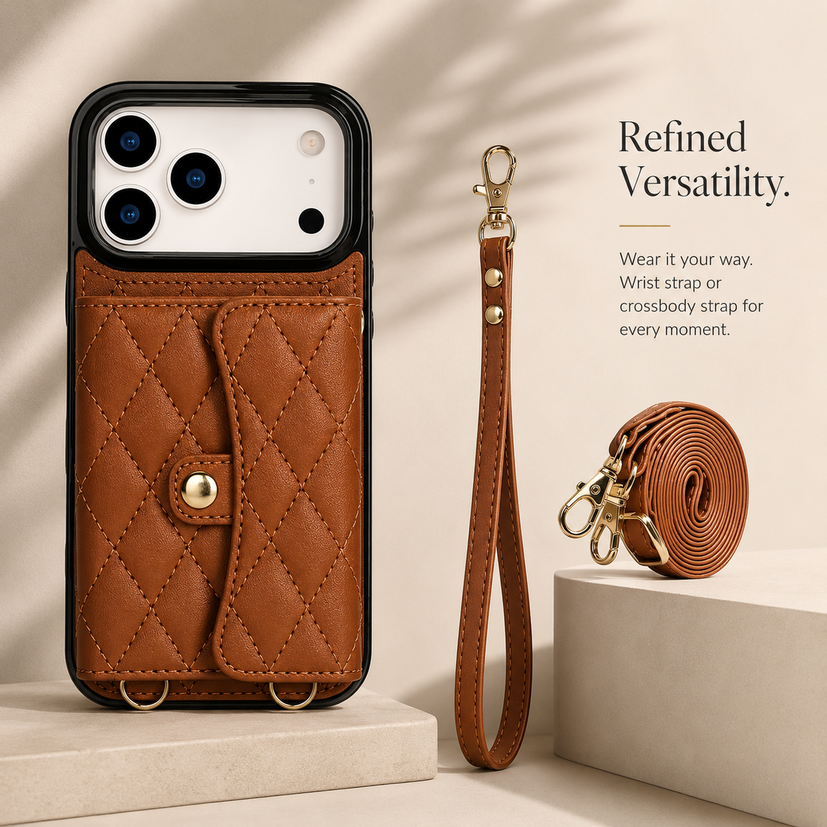 Premium iPhone Case Crossbody Leather Wallet Cover Wrist Shoulder Strap Card Coin Storage Shockproof Protection