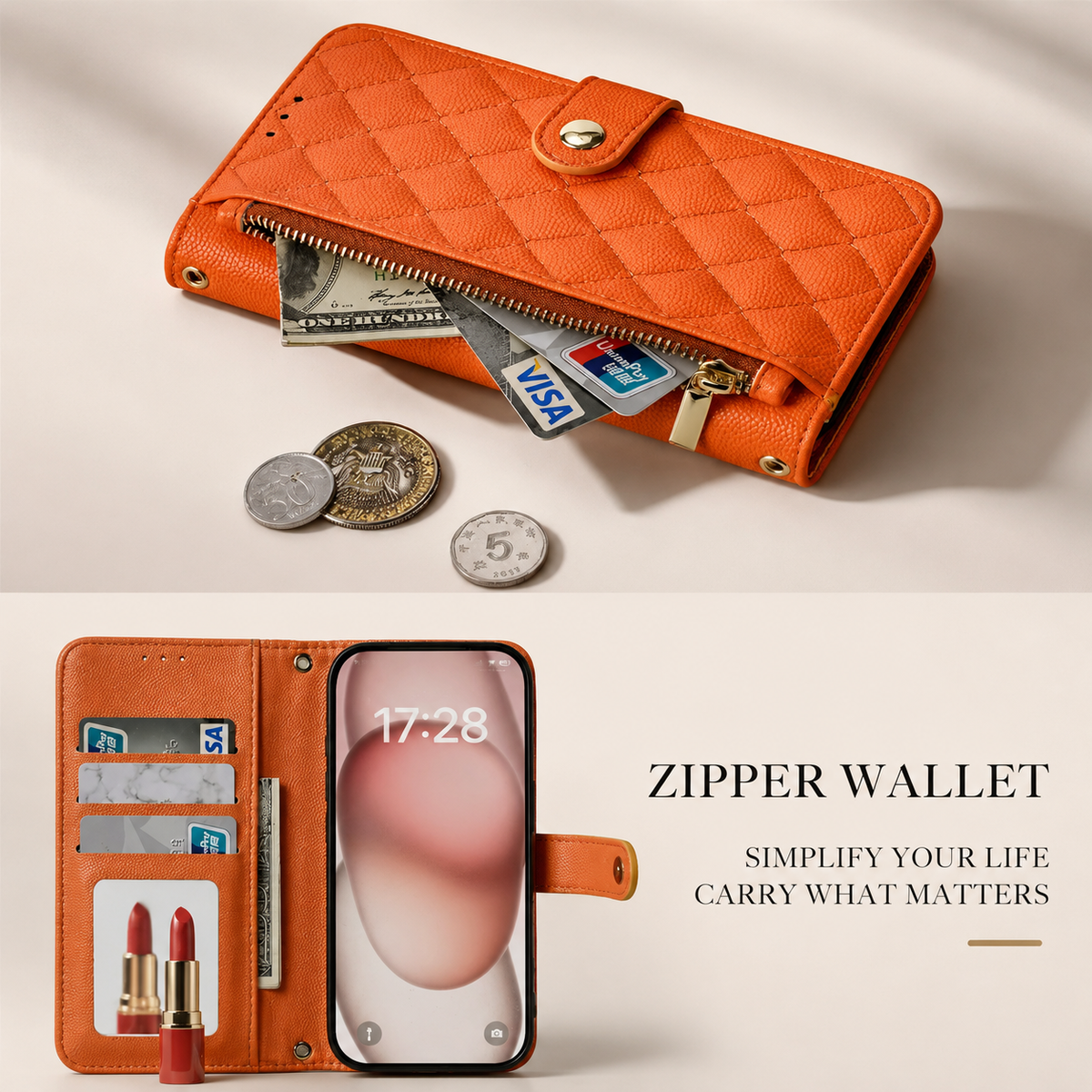Premium iPhone Case Crossbody Leather Wallet Cover with Card Holder Lanyard Strap Anti Scratch Non Slip Protective PU Design