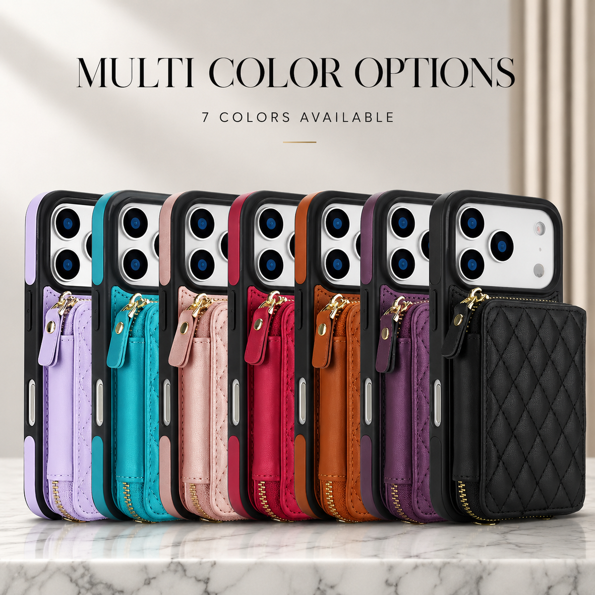Premium iPhone Case Crossbody RFID Blocking Folio Wallet Cover Zipper Handbag Card Slots Kickstand Full Protection