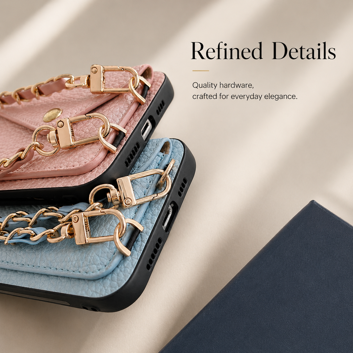 Premium iPhone Case Crossbody Wallet Cover Card Holder Chain Strap PU Leather Full Protection Design
