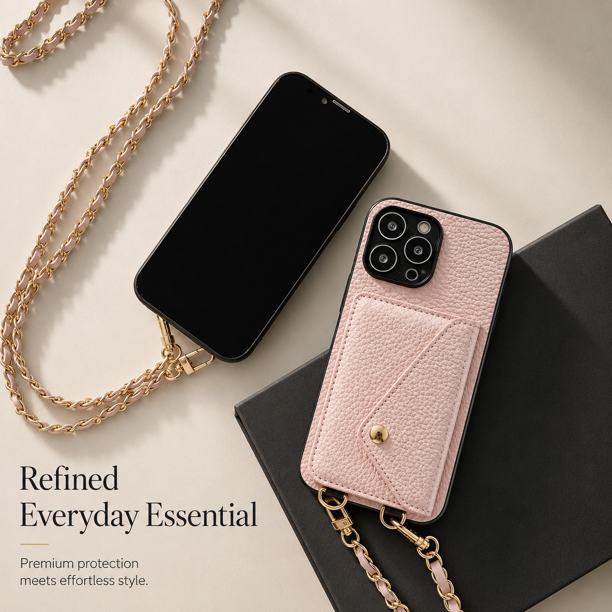Premium iPhone Case Crossbody Wallet Cover Card Holder Chain Strap PU Leather Full Protection Design