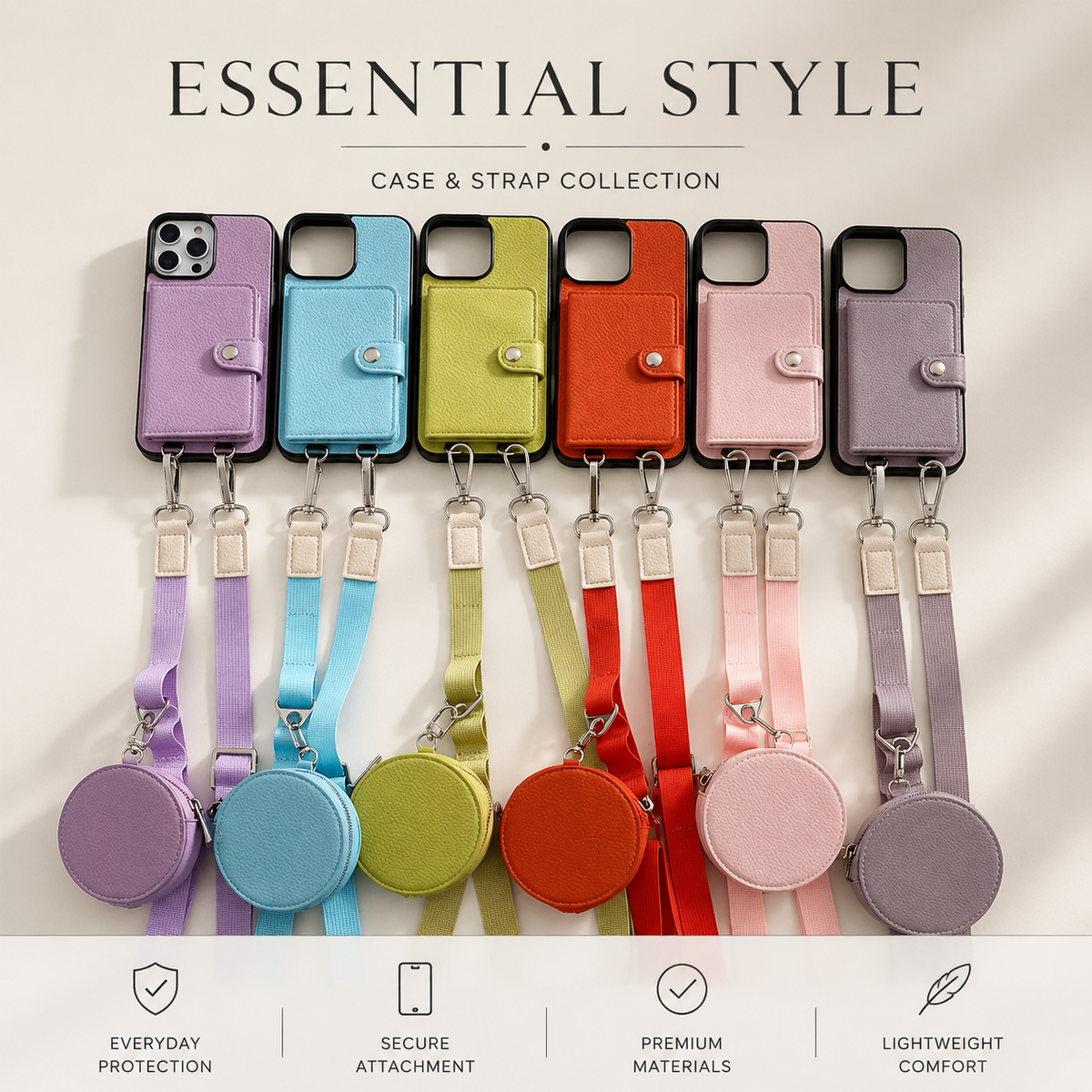 Premium iPhone Case Crossbody Wallet Cover PU Leather Card Holder RFID Protection Full Protection