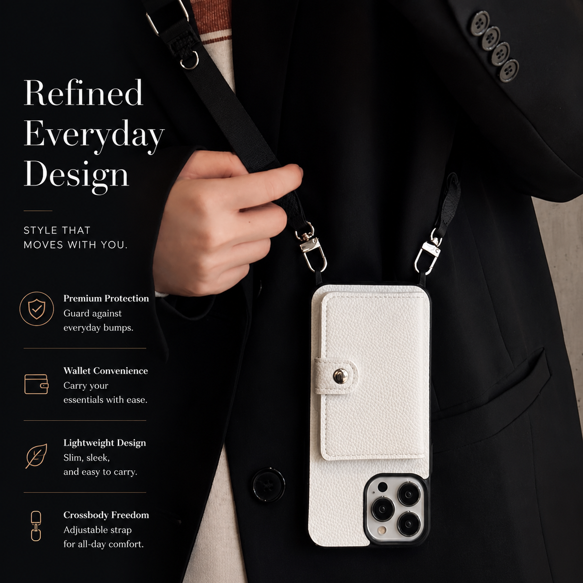 Premium iPhone Case Crossbody Wallet Cover PU Leather Card Holder RFID Protection Full Protection