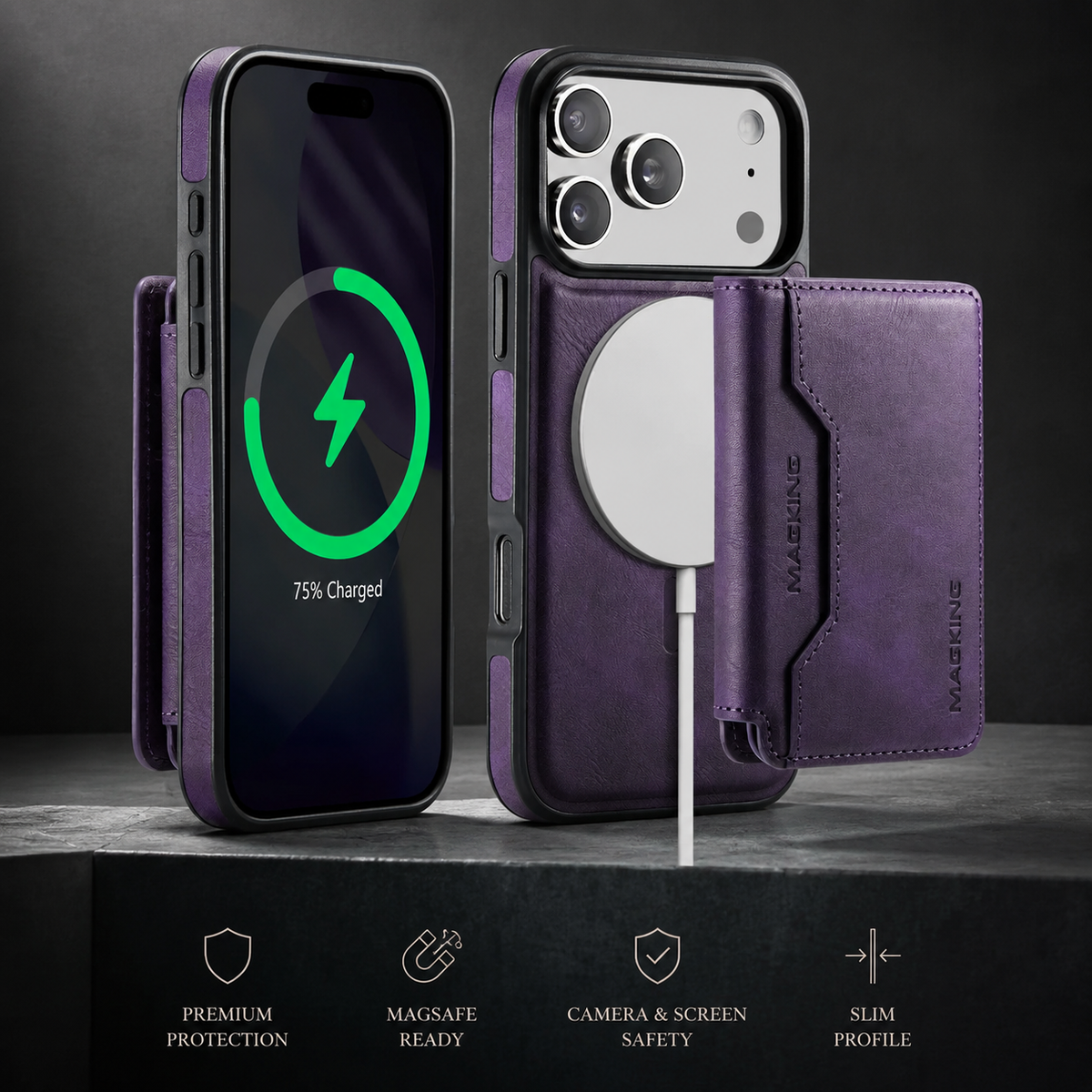Premium iPhone Case Detachable Magnetic Leather Wallet Cover Card Holder MagSafe Shockproof Scratch Resistant Protection