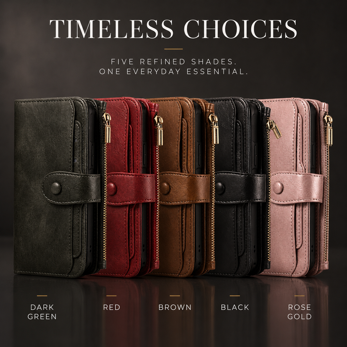 Premium iPhone Case Detachable Retro PU Leather Zipper Wallet Cover Card Slots Shockproof Protection