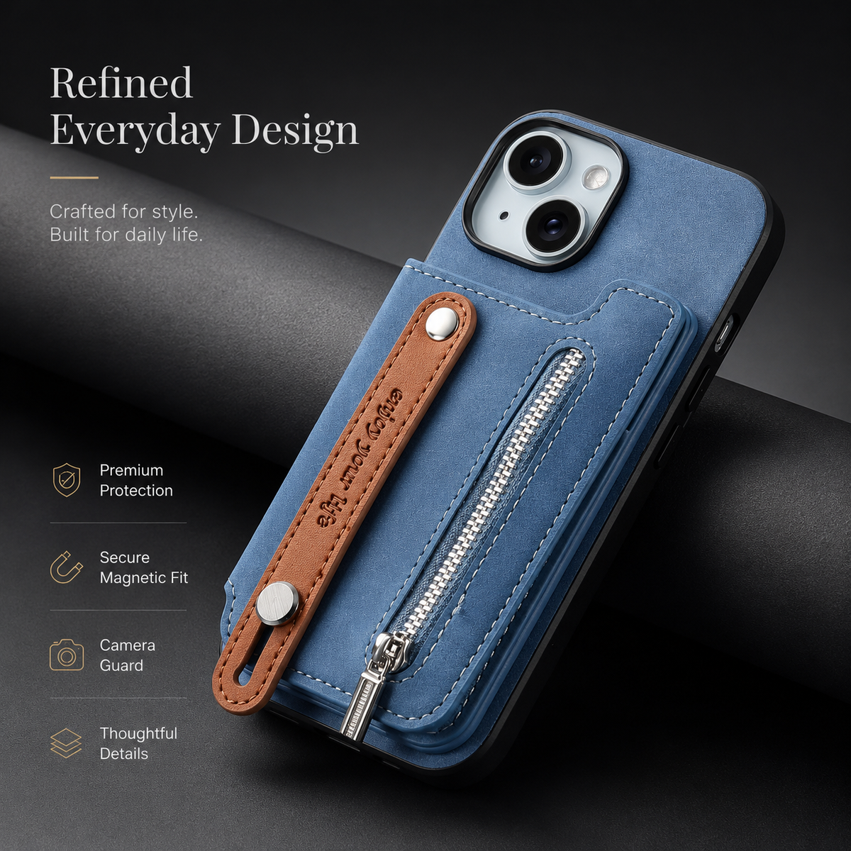 Premium iPhone Case Detachable Zipper Wallet Flip Cover PU Leather Card Holder Shockproof Full Protection