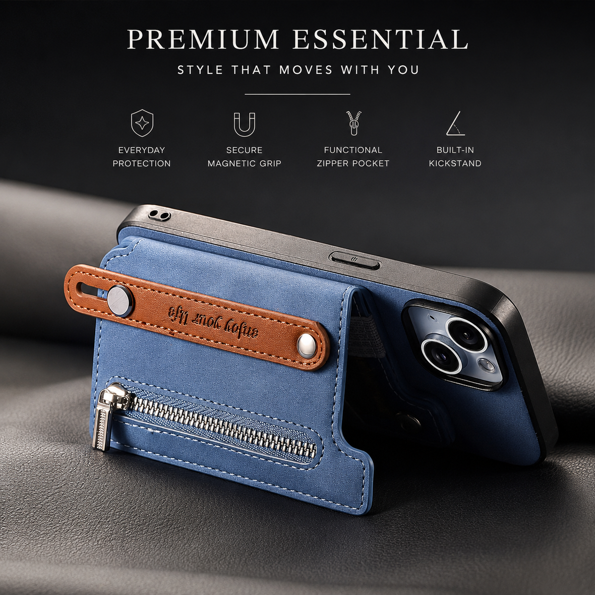 Premium iPhone Case Detachable Zipper Wallet Flip Cover PU Leather Card Holder Shockproof Full Protection