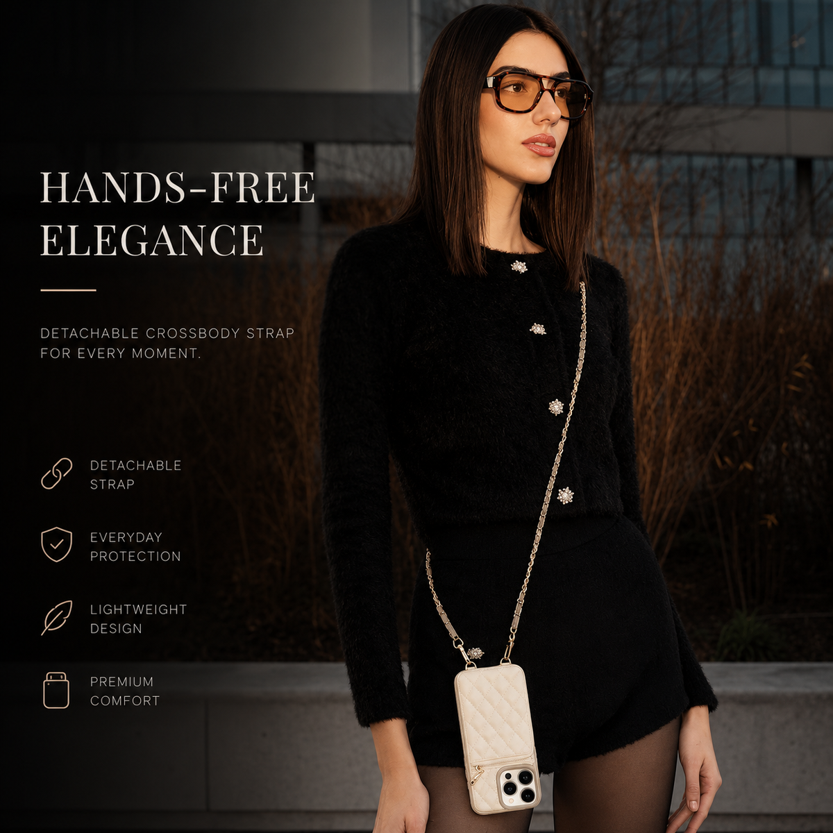 Premium iPhone Case Diamond Stitch Crossbody Card Bag with Chain Strap Shockproof Leather Non Slip Portable Protective Design