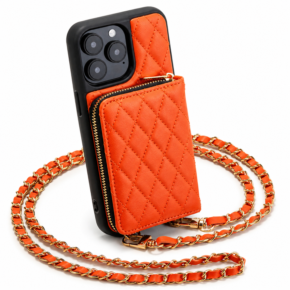 Premium iPhone Case Diamond Stitch Crossbody Card Bag with Chain Strap Shockproof Leather Non Slip Portable Protective Design