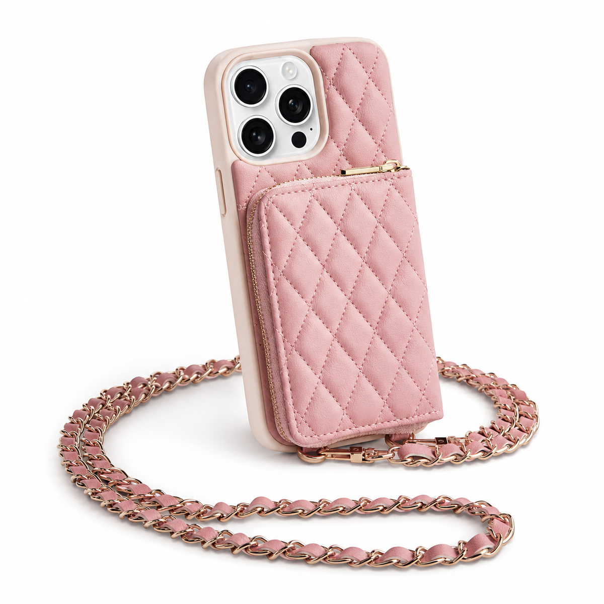 Premium iPhone Case Diamond Stitch Crossbody Card Bag with Chain Strap Shockproof Leather Non Slip Portable Protective Design