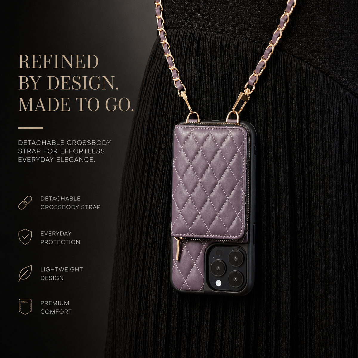 Premium iPhone Case Diamond Stitch Crossbody Card Bag with Chain Strap Shockproof Leather Non Slip Portable Protective Design