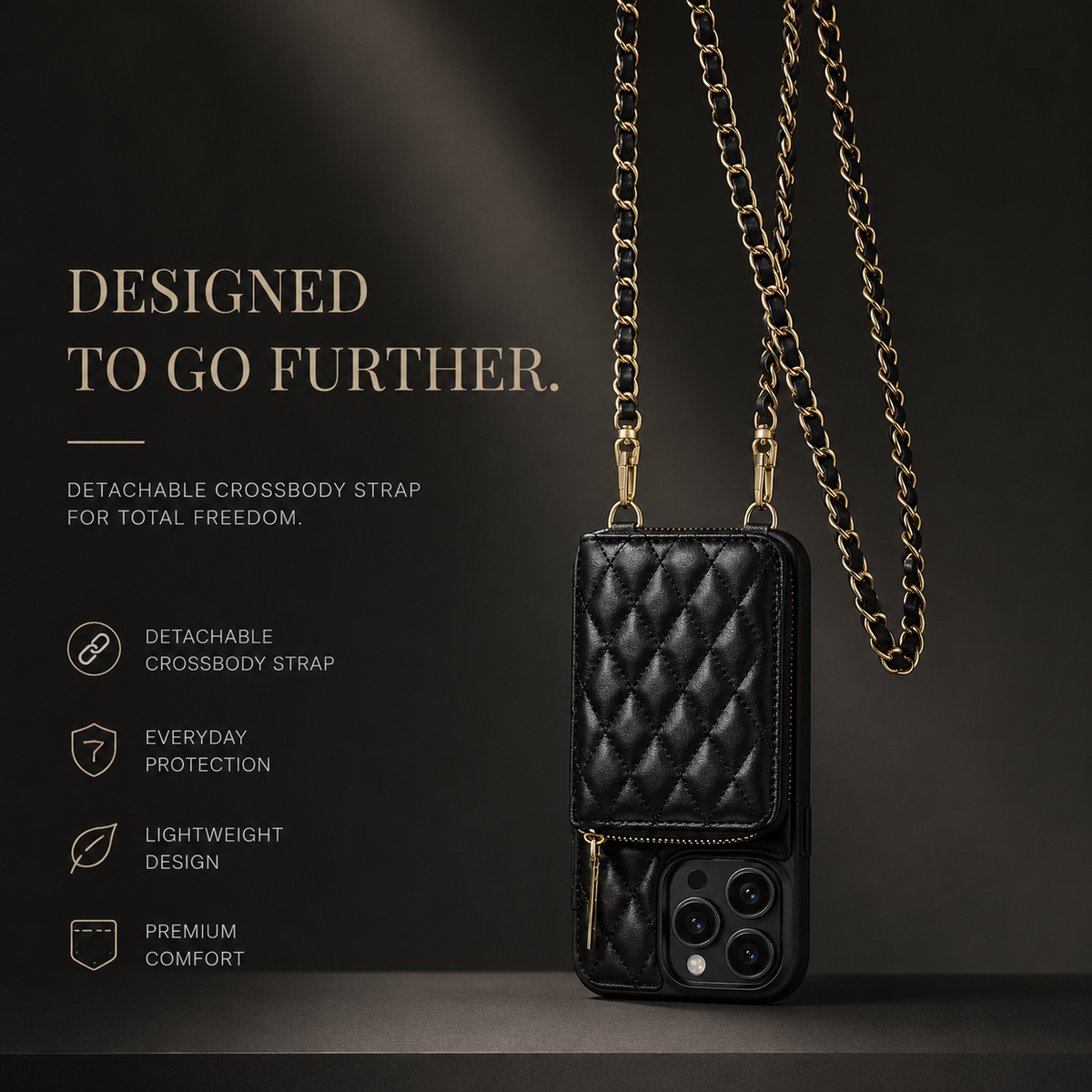 Premium iPhone Case Diamond Stitch Crossbody Card Bag with Chain Strap Shockproof Leather Non Slip Portable Protective Design