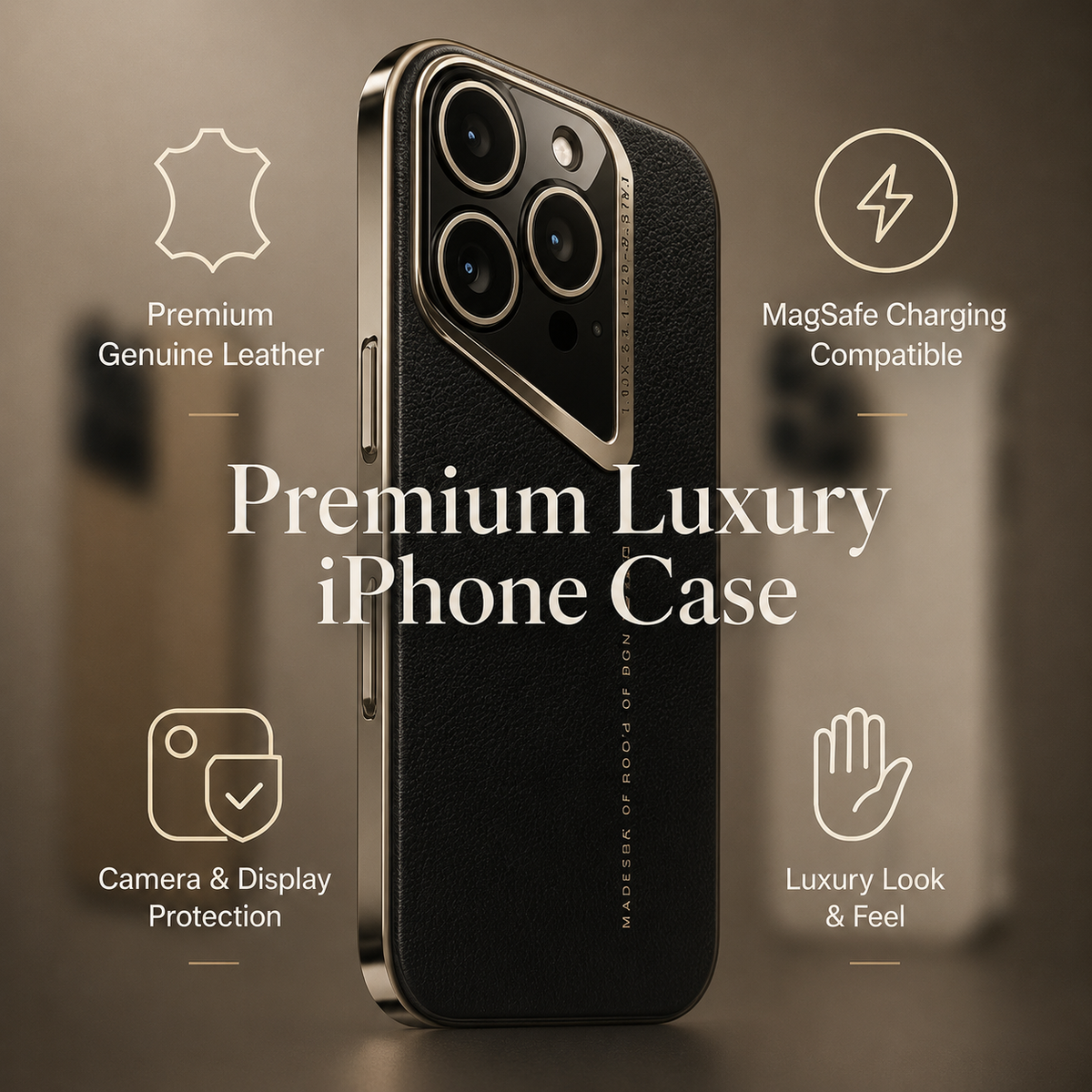 Premium iPhone Case Electroplated Genuine Leather Shockproof Protective Cover Hard Back Slim Design Camera Lens Protection Anti Slip Grip
