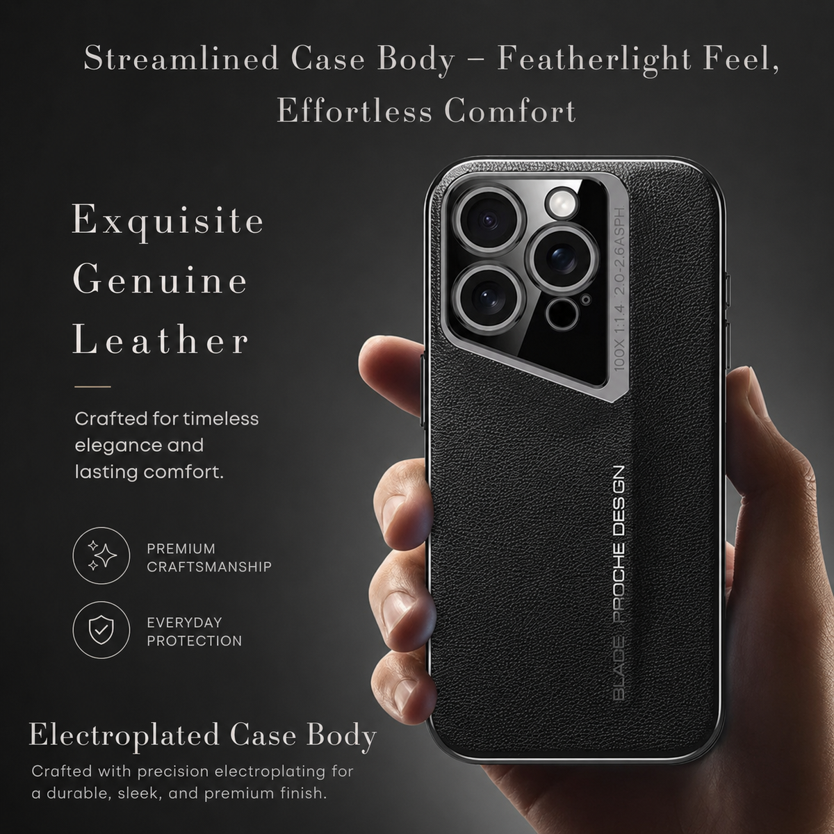 Premium iPhone Case Electroplated Genuine Leather Shockproof Protective Cover Hard Back Slim Design Camera Lens Protection Anti Slip Grip