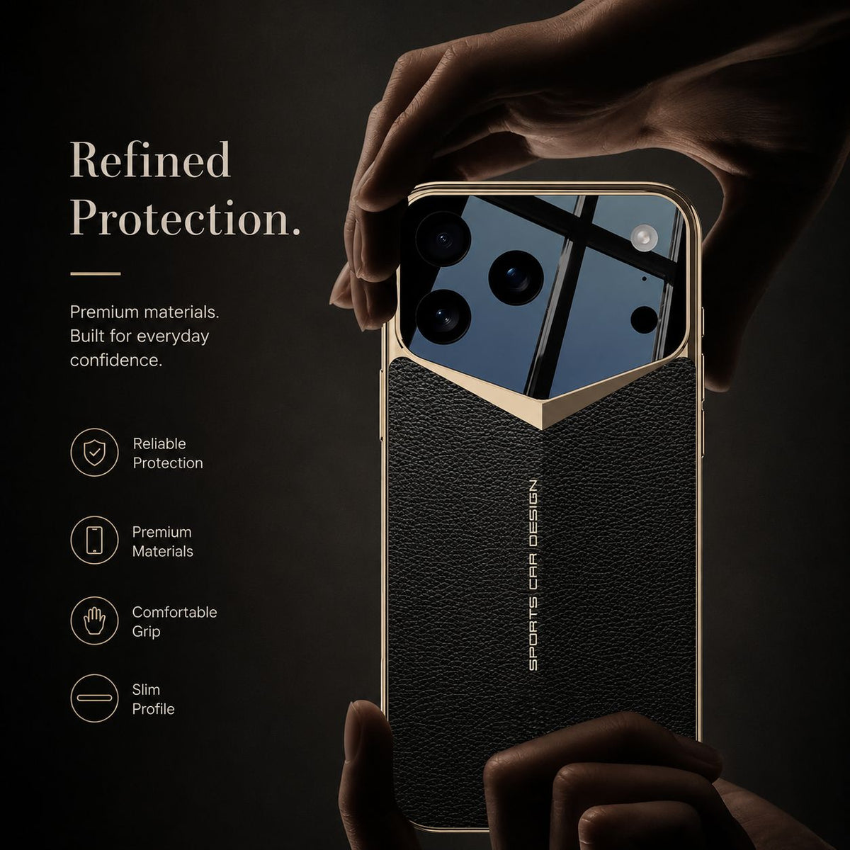 Premium iPhone Case Electroplated Leather Cover Shockproof Protective Hard Shell Lens Protection Case