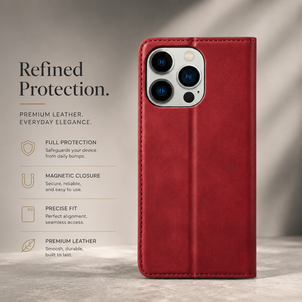 Premium iPhone Case Flip Wallet MagSafe Compatible Leather Card Holder Cover Stand Protection