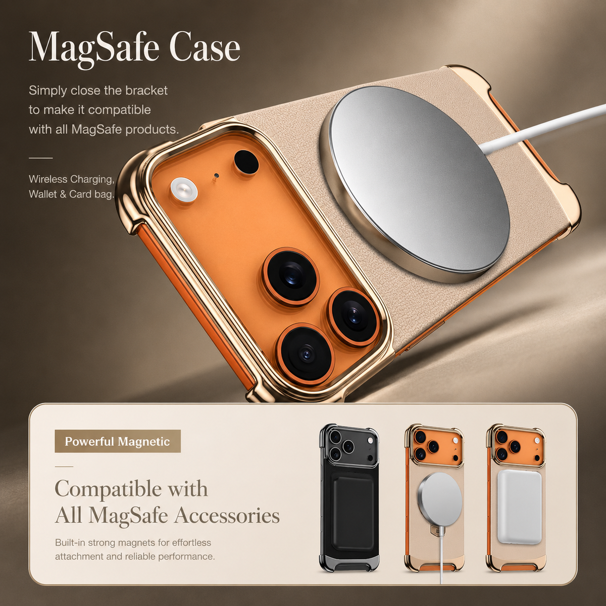 Premium iPhone Case Frameless Magnetic Cover Ultra Thin Leather Back Metal Bumper Stand Shockproof Camera Lens Protection