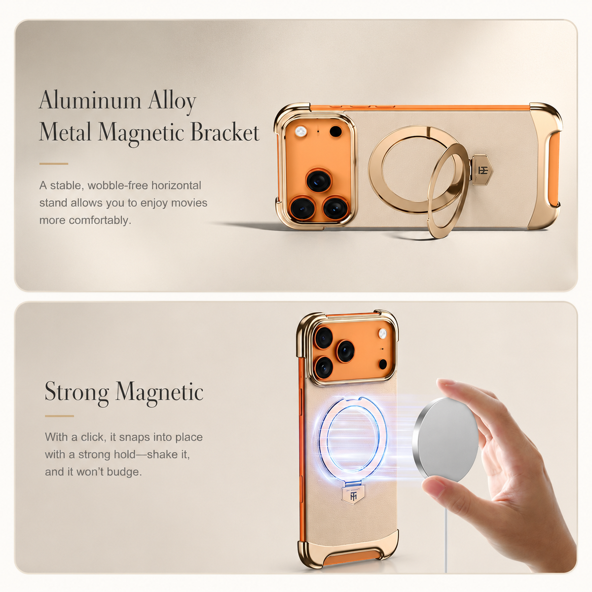 Premium iPhone Case Frameless Magnetic Cover Ultra Thin Leather Back Metal Bumper Stand Shockproof Camera Lens Protection