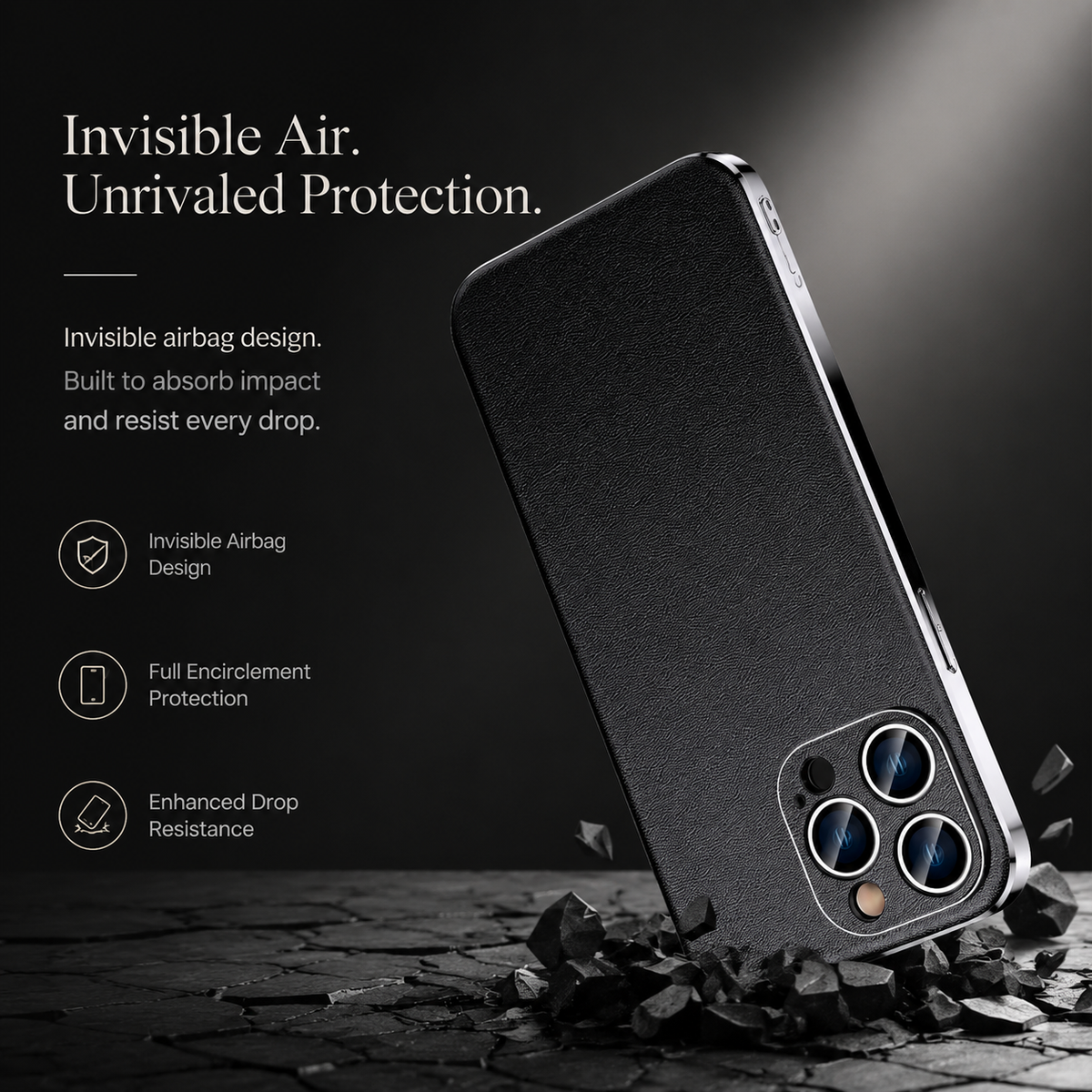 Premium iPhone Case Genuine Cowhide Leather Cover Plating Frame Full Camera Lens Protection Slim Durable Design
