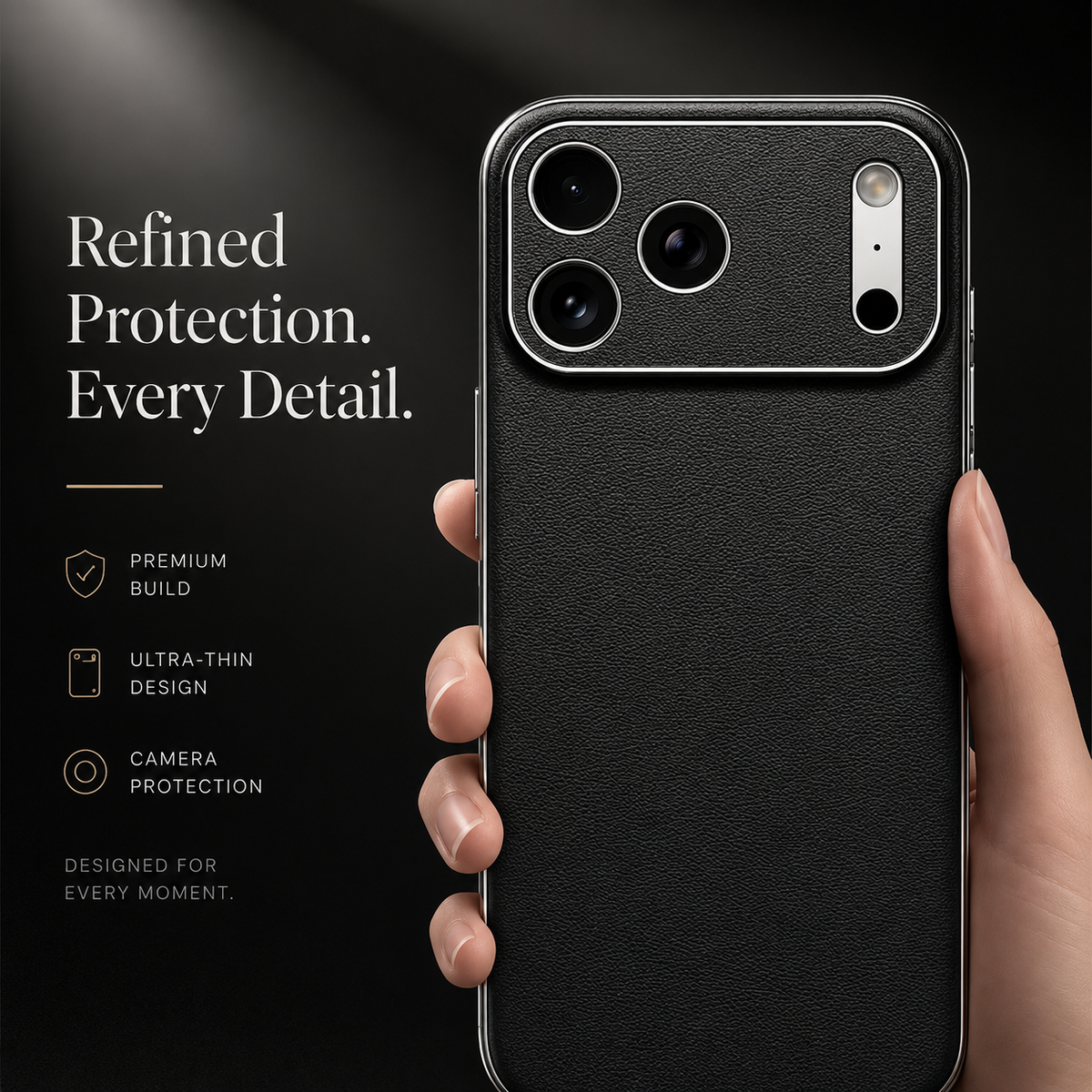 Premium iPhone Case Genuine Cowhide Leather Cover Shockproof Frame Full Camera Lens Protection Matte Slim Design