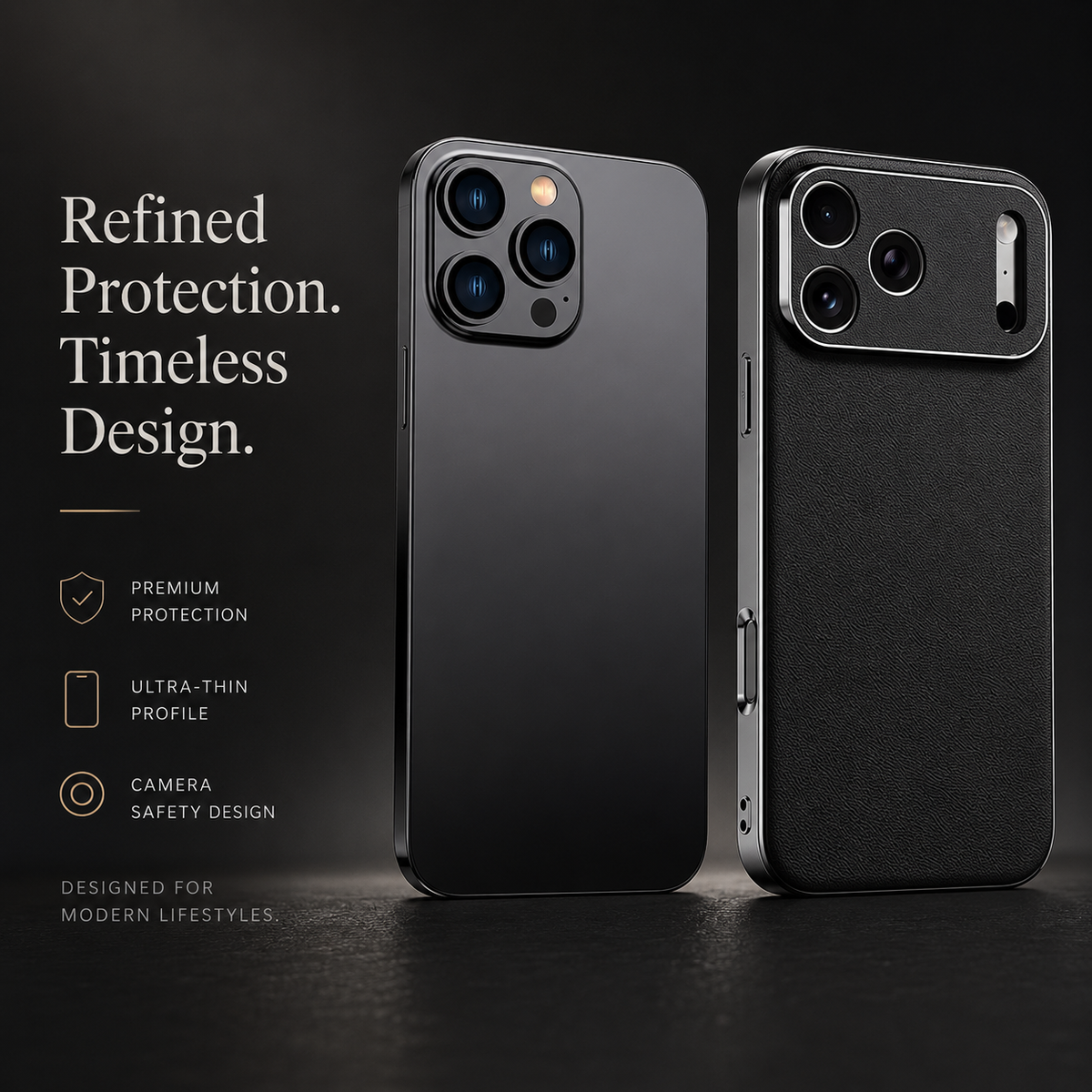 Premium iPhone Case Genuine Cowhide Leather Cover Shockproof Frame Full Camera Lens Protection Matte Slim Design