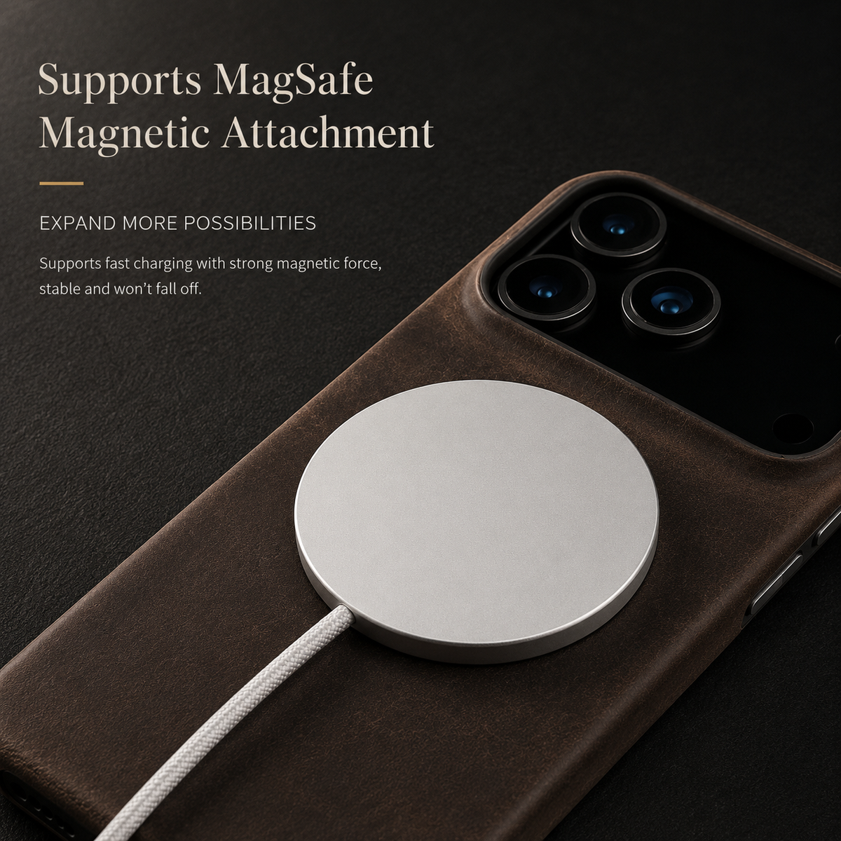 Premium iPhone Case Genuine Cowhide Leather Pull Up Cover Retro Magnetic MagSafe Shockproof Full Back Protection