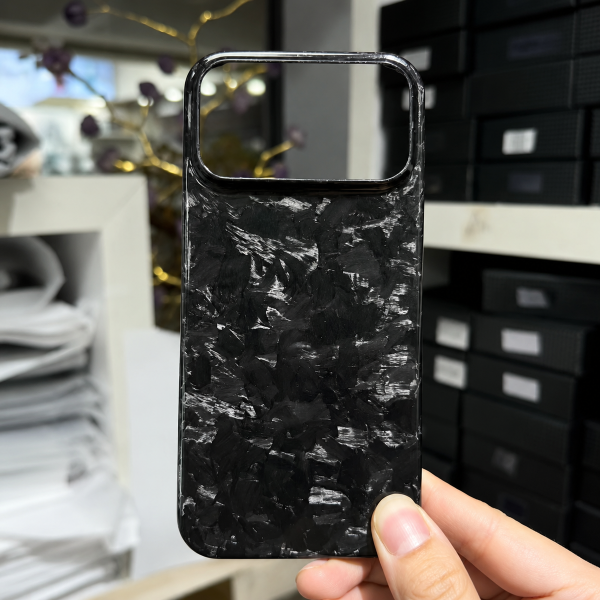 Premium iPhone Case Genuine Forged Carbon Fiber Lightweight Slim Business Cover Anti Fingerprint Non Slip Shockproof Protective Case