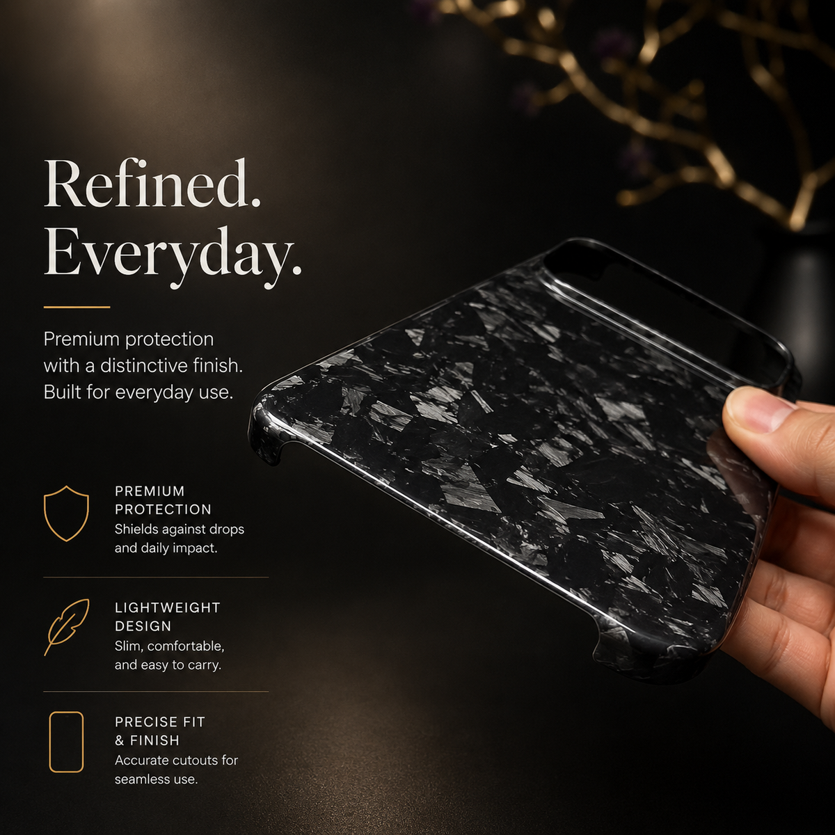 Premium iPhone Case Genuine Forged Carbon Fiber Lightweight Slim Business Cover Anti Fingerprint Non Slip Shockproof Protective Case