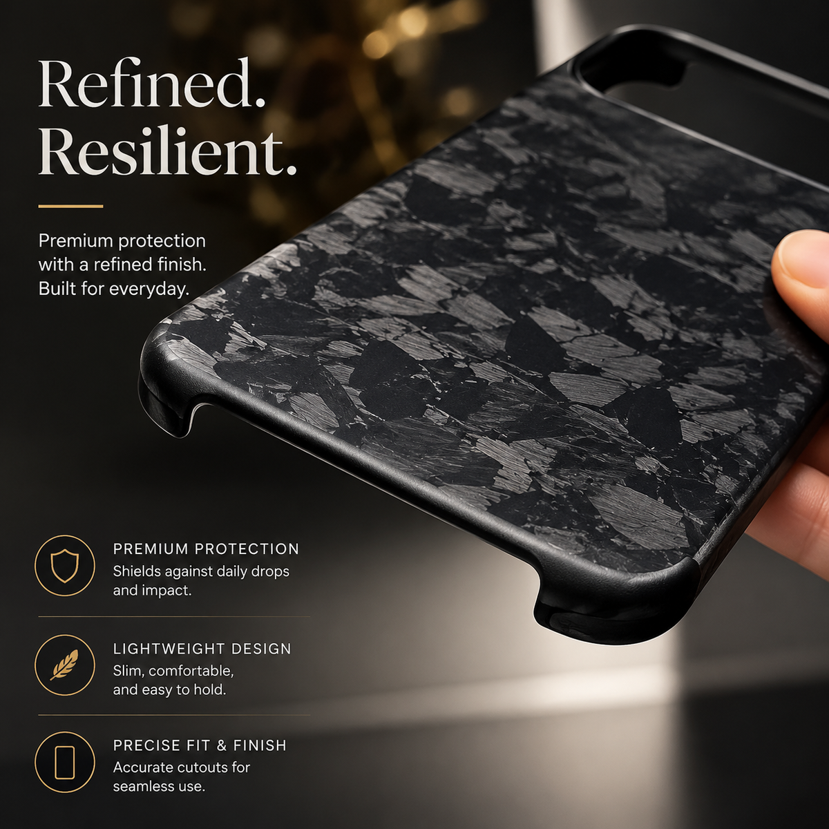 Premium iPhone Case Genuine Forged Carbon Fiber Lightweight Slim Business Cover Anti Fingerprint Non Slip Shockproof Protective Case