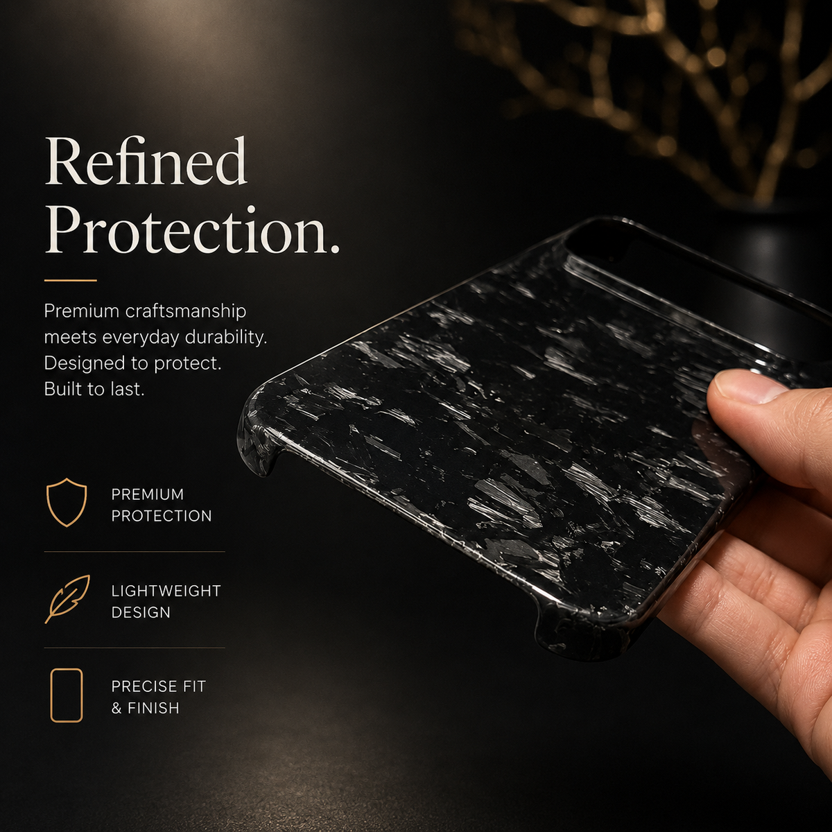 Premium iPhone Case Genuine Forged Carbon Fiber Lightweight Slim Business Cover Anti Fingerprint Non Slip Shockproof Protective Case