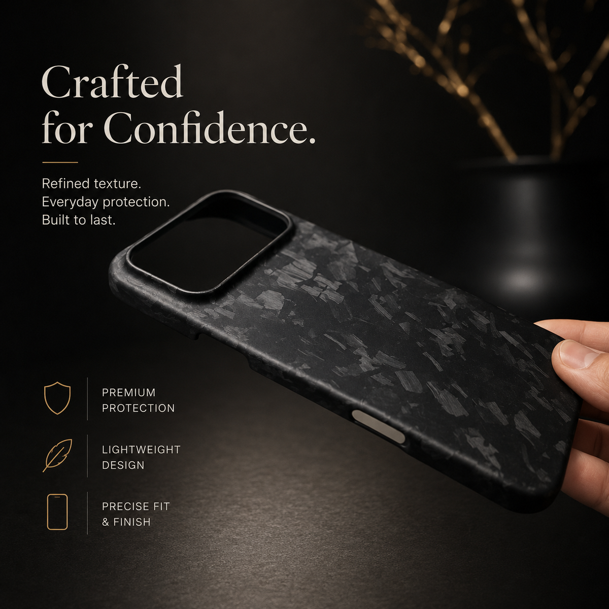 Premium iPhone Case Genuine Forged Carbon Fiber Lightweight Slim Business Cover Anti Fingerprint Non Slip Shockproof Protective Case