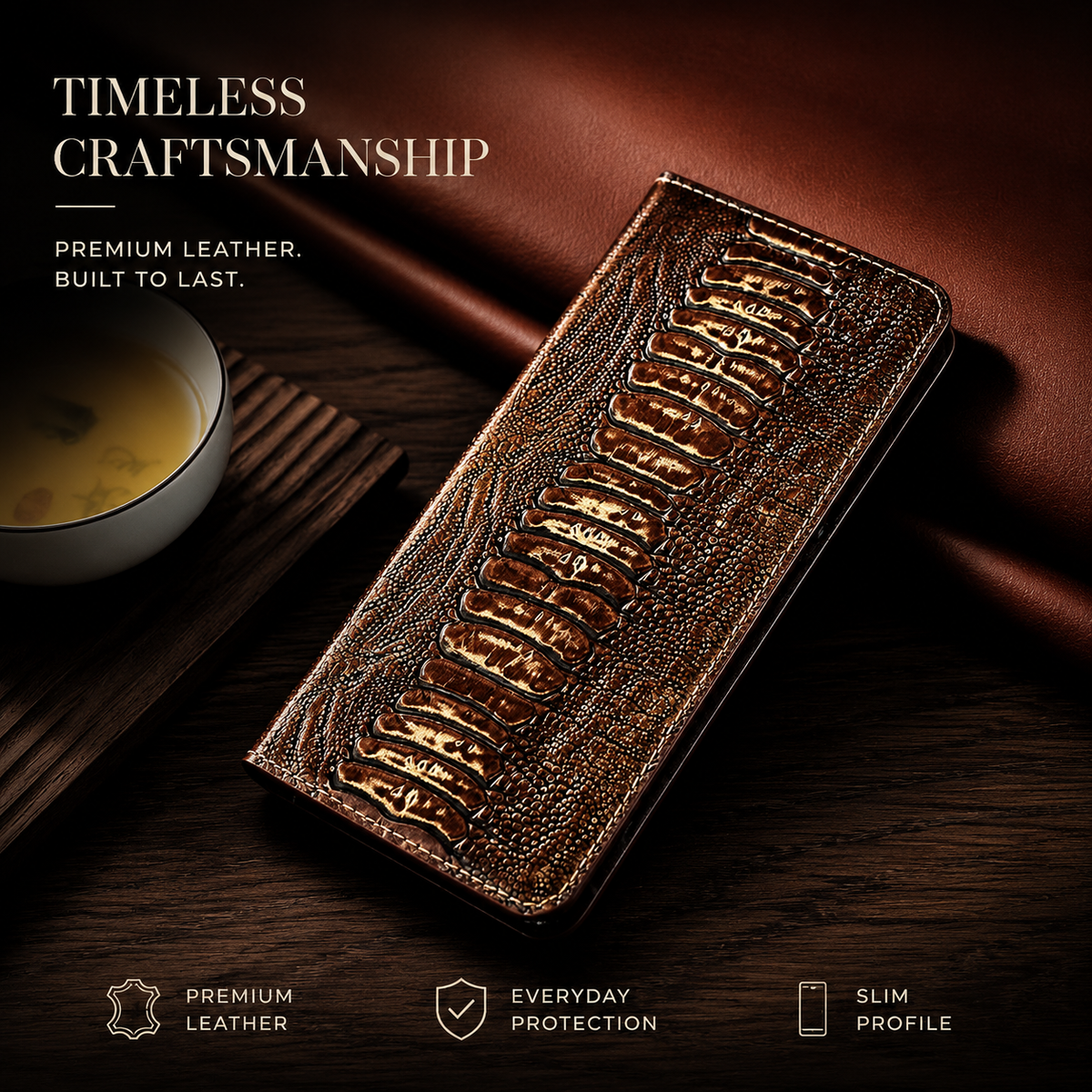 Premium iPhone Case Genuine Leather Flip Wallet Cover Card Slots Magnetic Closure Full Protection