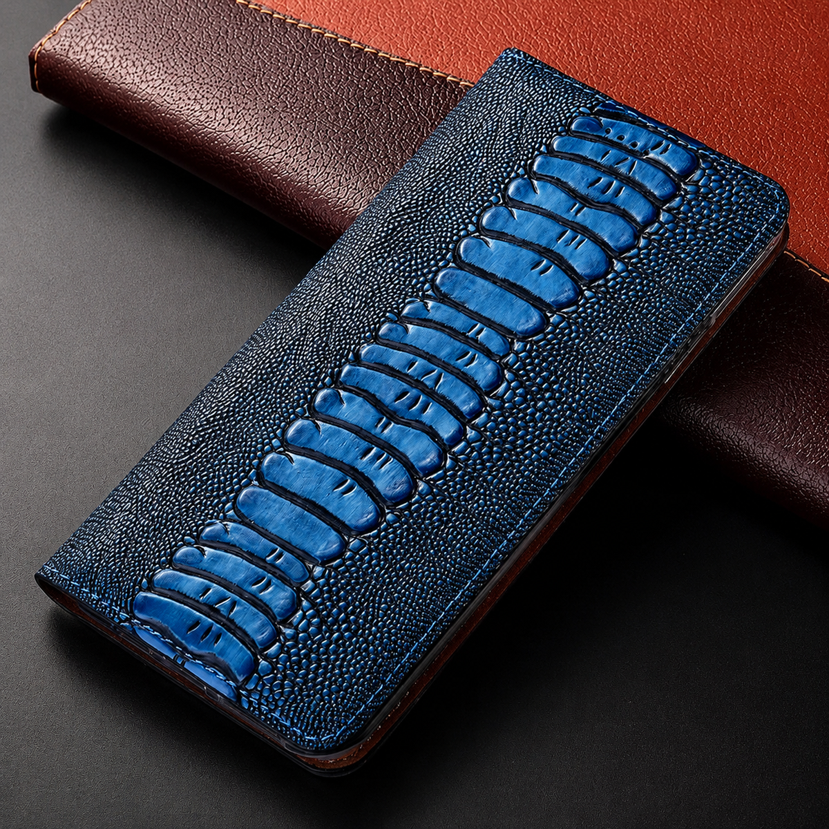 Premium iPhone Case Genuine Leather Flip Wallet Cover Card Slots Magnetic Closure Full Protection