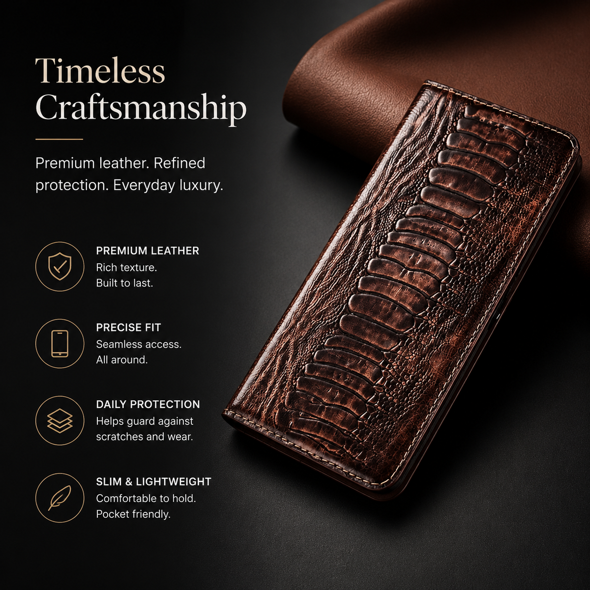 Premium iPhone Case Genuine Leather Flip Wallet Cover Card Slots Magnetic Closure Full Protection