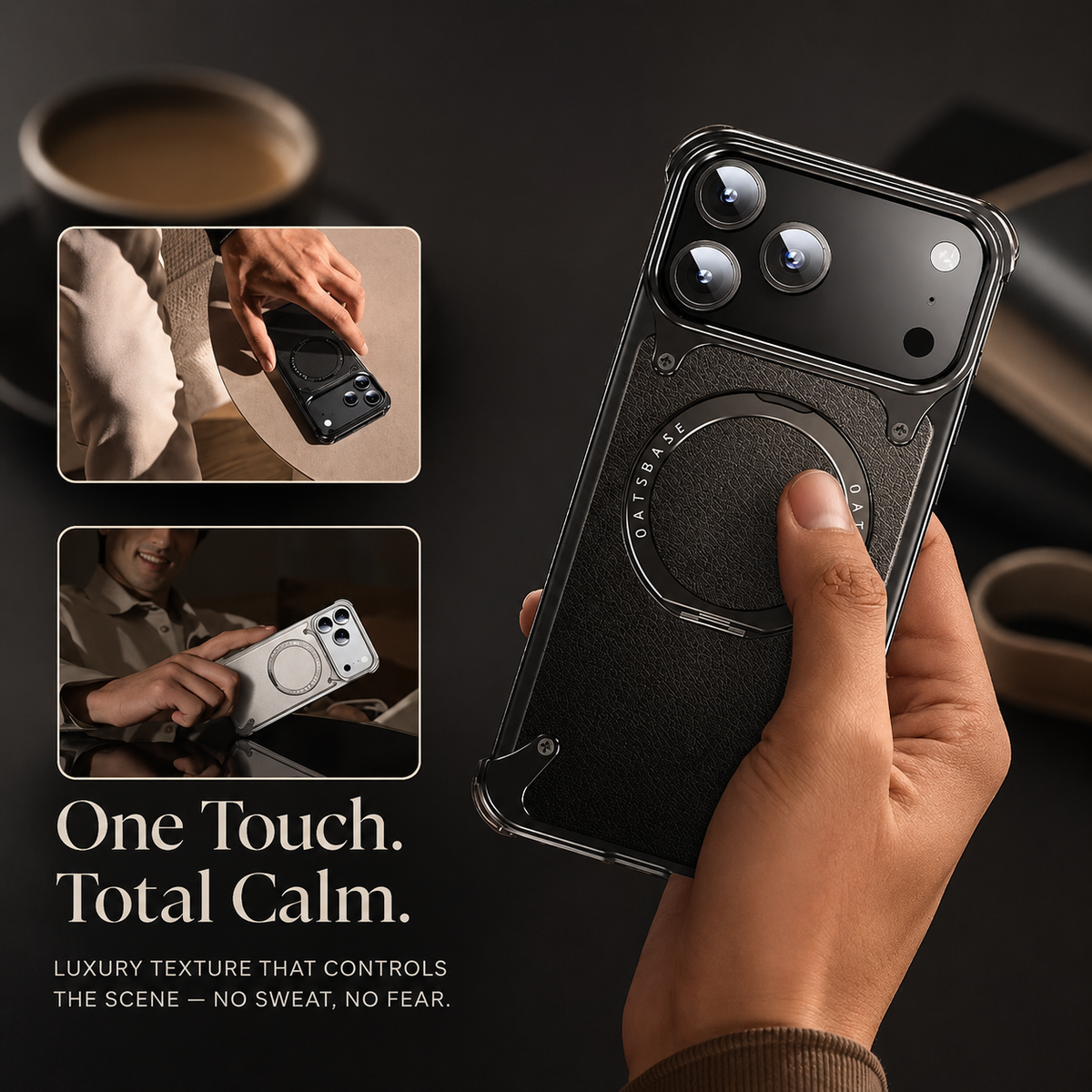 Premium iPhone Case Genuine Leather Magnetic Cover MagSafe Compatible Rotating Ring Stand Shockproof Frameless Protection