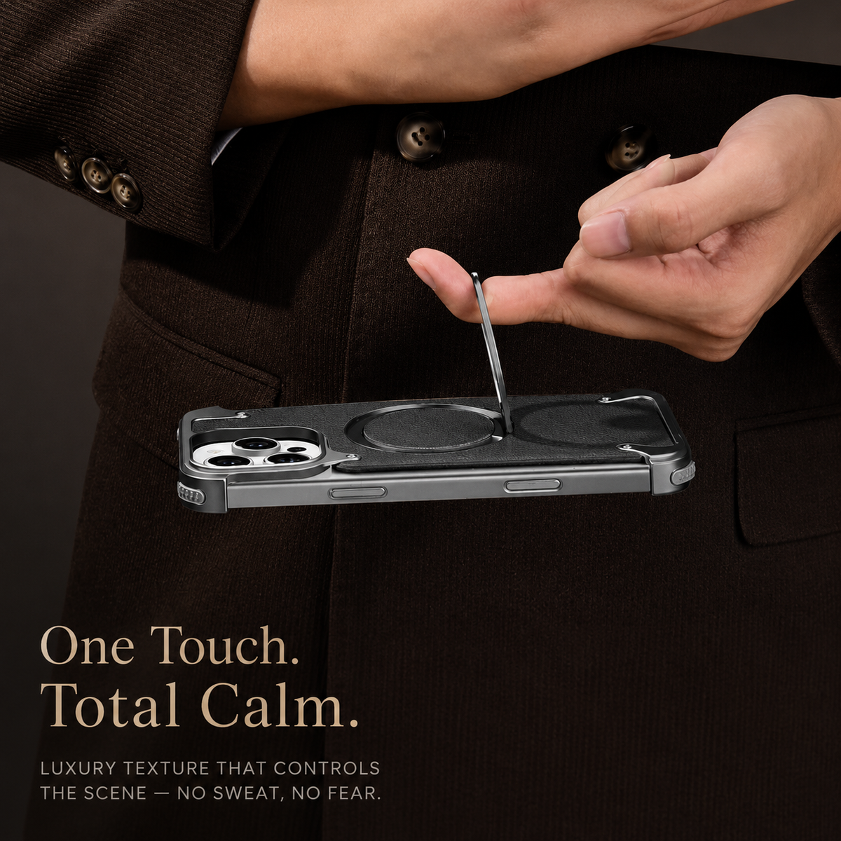 Premium iPhone Case Genuine Leather Magnetic Cover MagSafe Compatible Rotating Ring Stand Shockproof Frameless Protection