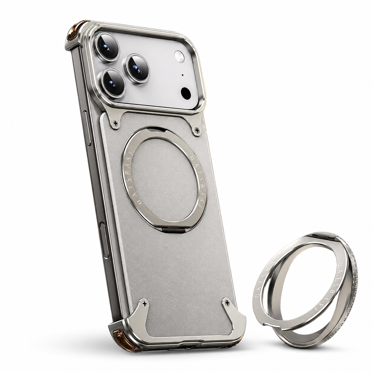 Premium iPhone Case Genuine Leather Magnetic Cover MagSafe Compatible Rotating Ring Stand Shockproof Frameless Protection