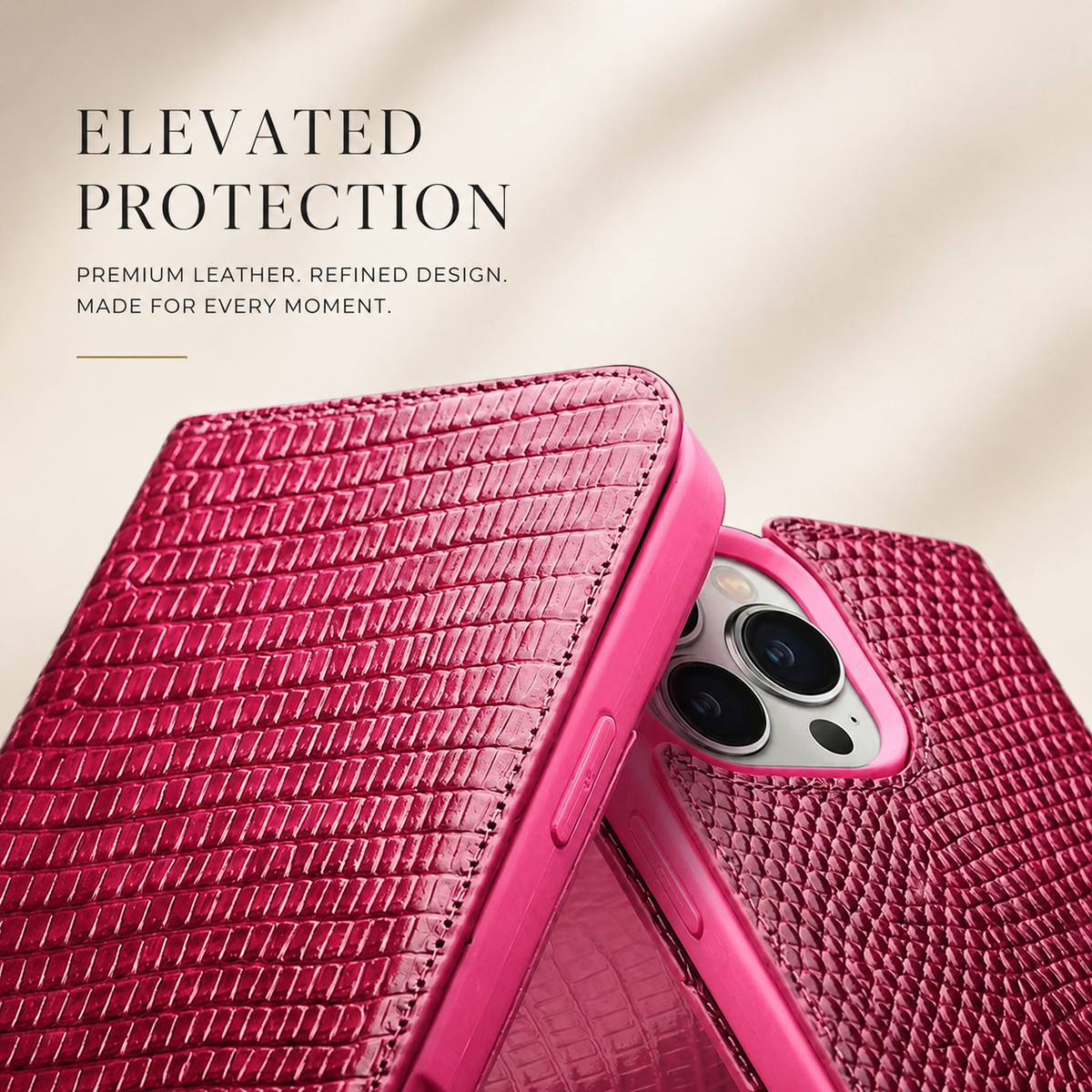 Premium iPhone Case Genuine Lizard Leather Flip Wallet Cover Magnetic Closure Kickstand Shockproof Full Body Protection