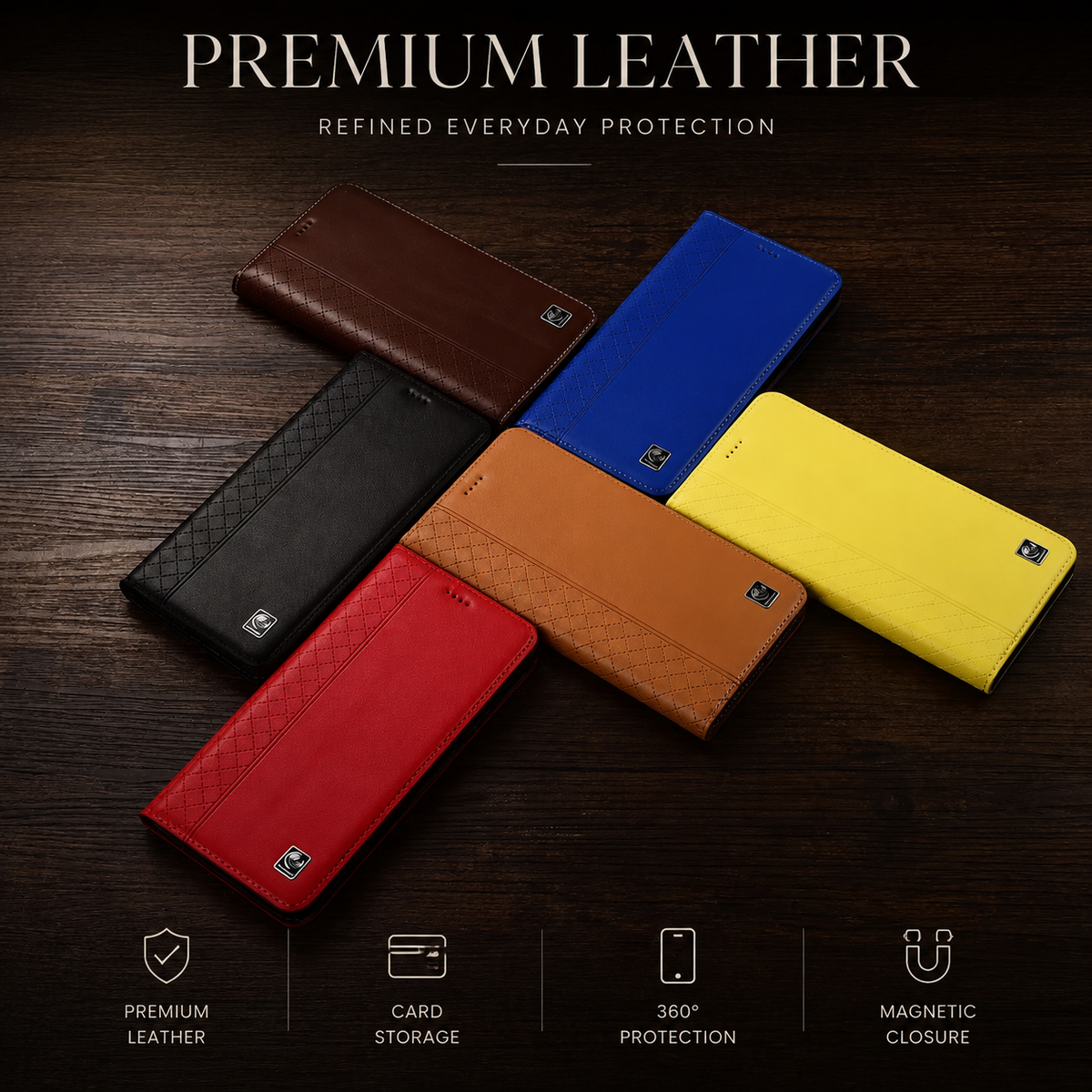 Premium iPhone Case Genuine Nappa Leather Wallet Flip Cover Card Holder Magnetic Closure Full Body Protection