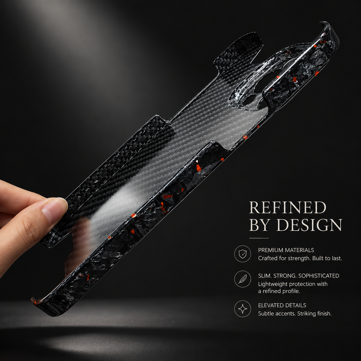 Premium iPhone Case Glossy Forged Carbon Fiber Cover Ultra Thin Shockproof Lightweight Half Wrapped Protection