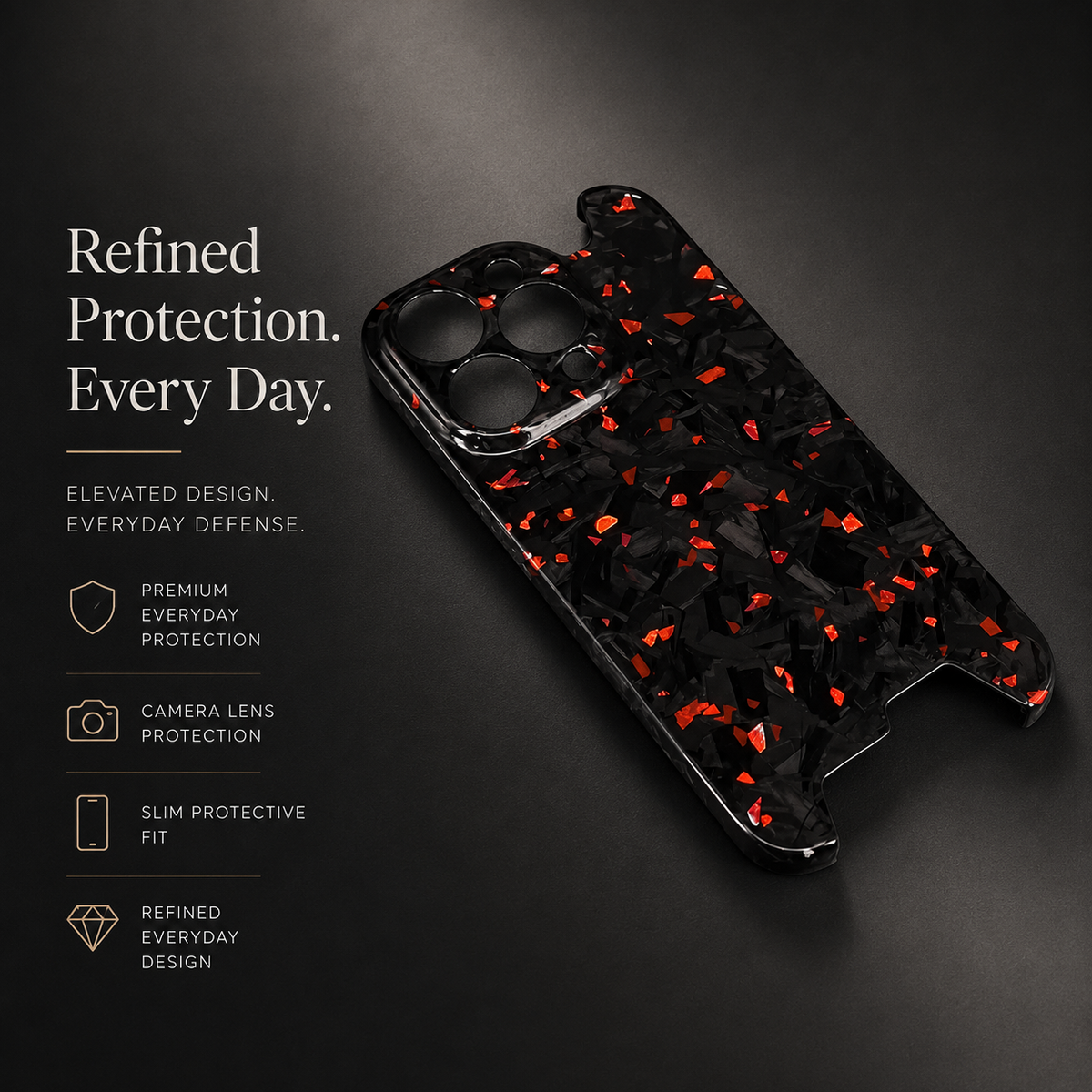 Premium iPhone Case Glossy Forged Carbon Fiber Ultra Thin Shockproof Lightweight Half Wrapped Protective Cover
