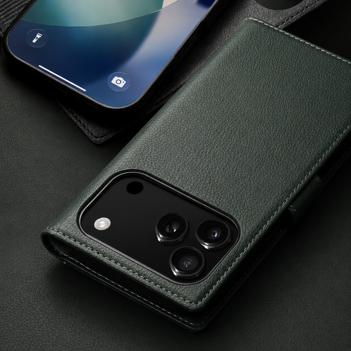 Premium iPhone Case Handmade Genuine Leather Wallet Flip Cover with Card Slots Ultra Slim Shockproof Design Horizontal Stand Function